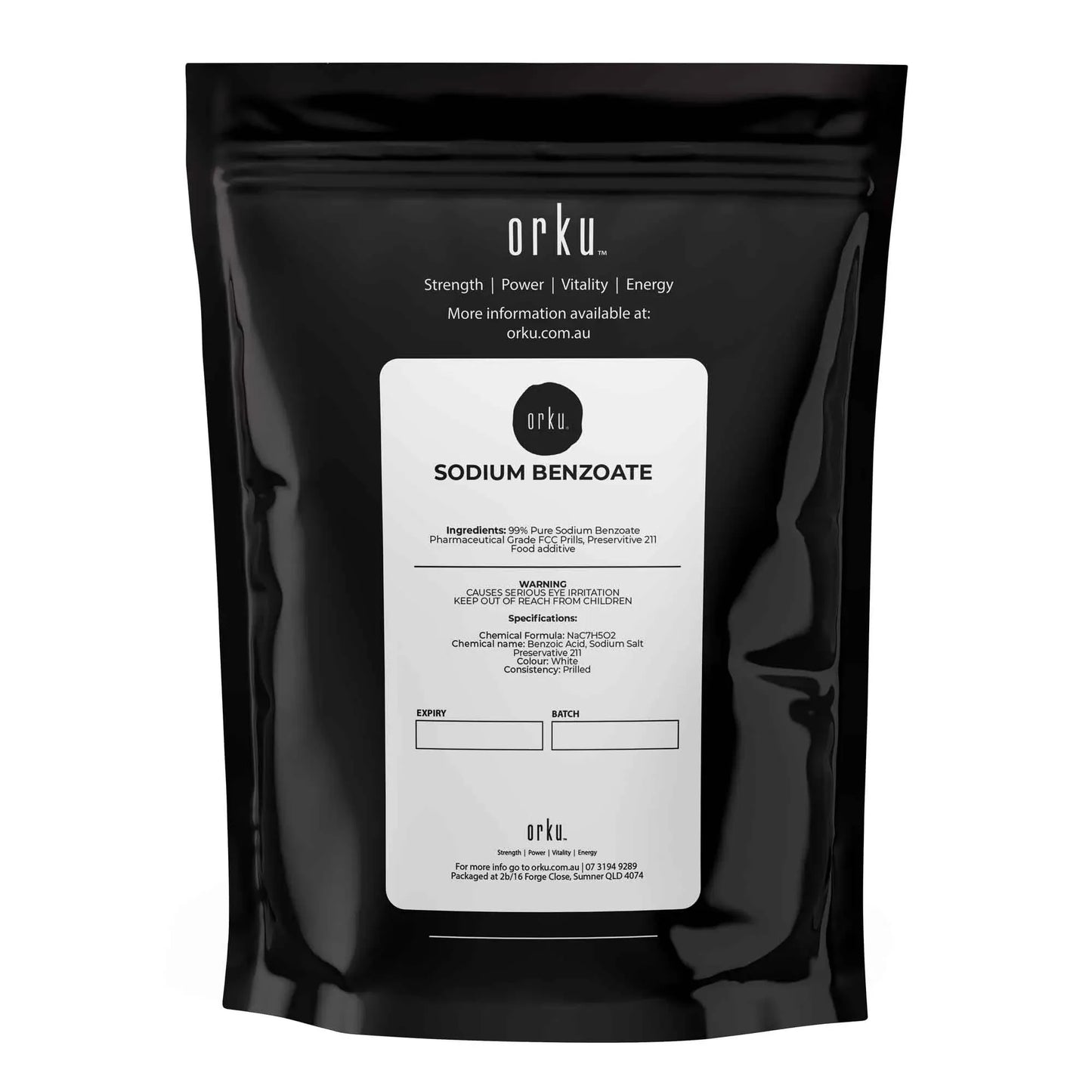 Orku 100g Sodium Benzoate USP/FCC Grade Prills – E211 Preservative CAS 532-32-1