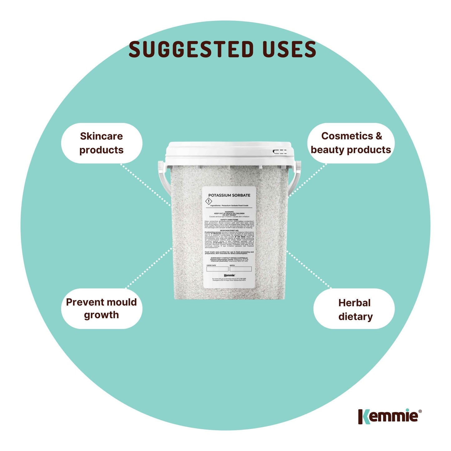 Kemmie 500g Potassium Sorbate Food Grade Granules Tub Preservative E202 Cosmetic