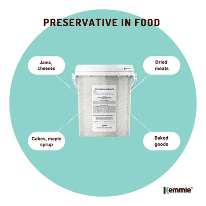 Kemmie 500g Potassium Sorbate Food Grade Granules Tub Preservative E202 Cosmetic