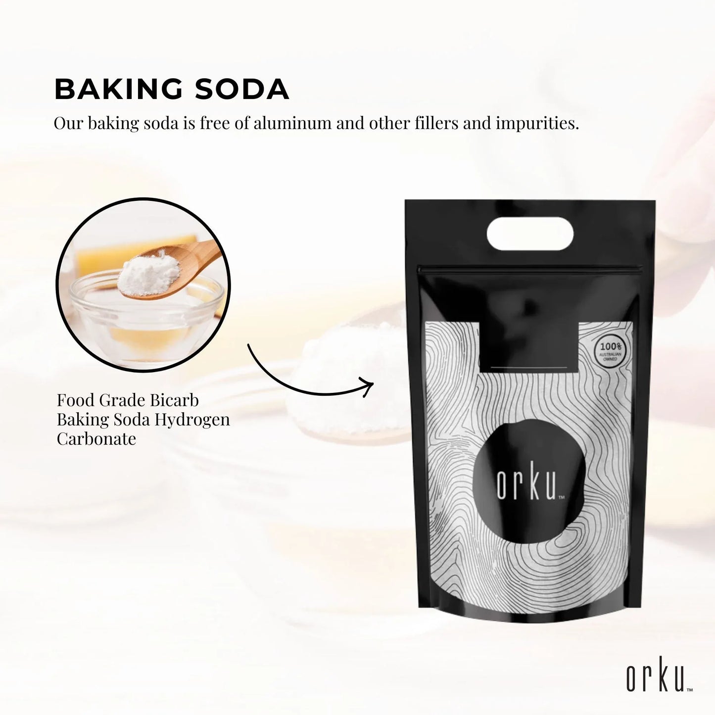 Orku Bulk 10Kg Sodium Bicarbonate Food Grade Baking Soda Aluminium Free Powder