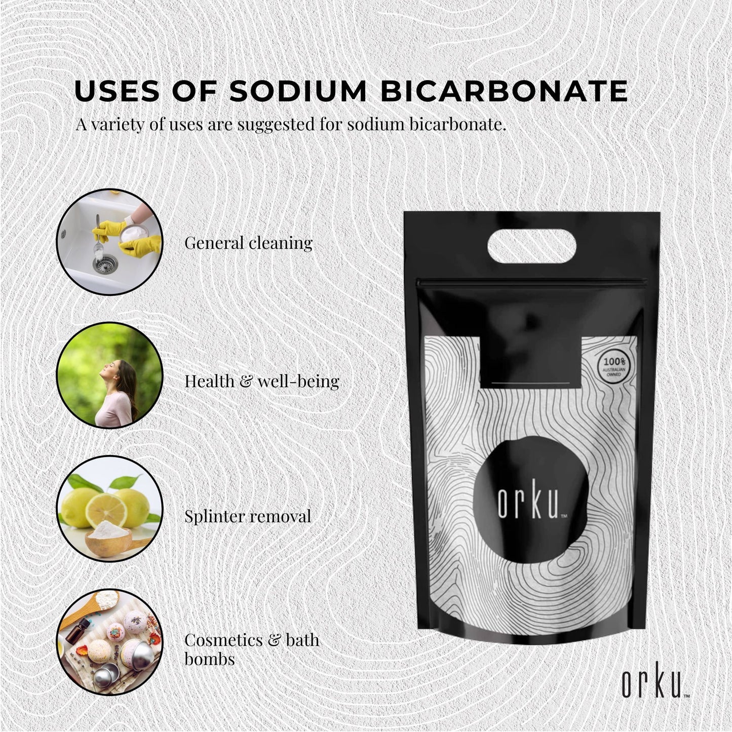 Orku Bulk 20Kg Sodium Bicarbonate Food Grade Baking Soda Aluminium Free Powder