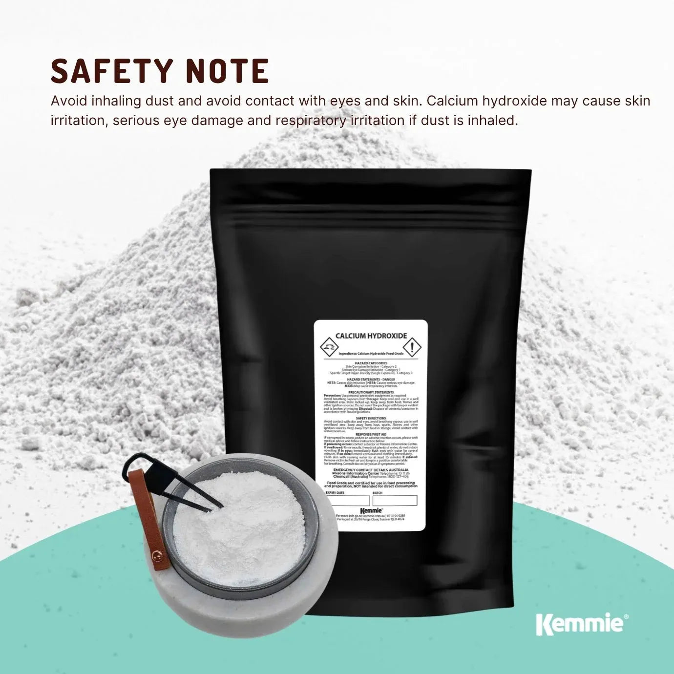 Kemmie 1Kg Calcium Hydroxide Powder - Food Grade Pickling Lime Slaked Lime FCC