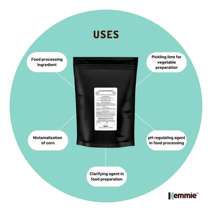 Kemmie 1Kg Calcium Hydroxide Powder - Food Grade Pickling Lime Slaked Lime FCC