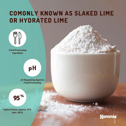 Kemmie 2Kg Calcium Hydroxide Powder - Food Grade Pickling Lime Slaked Lime FCC