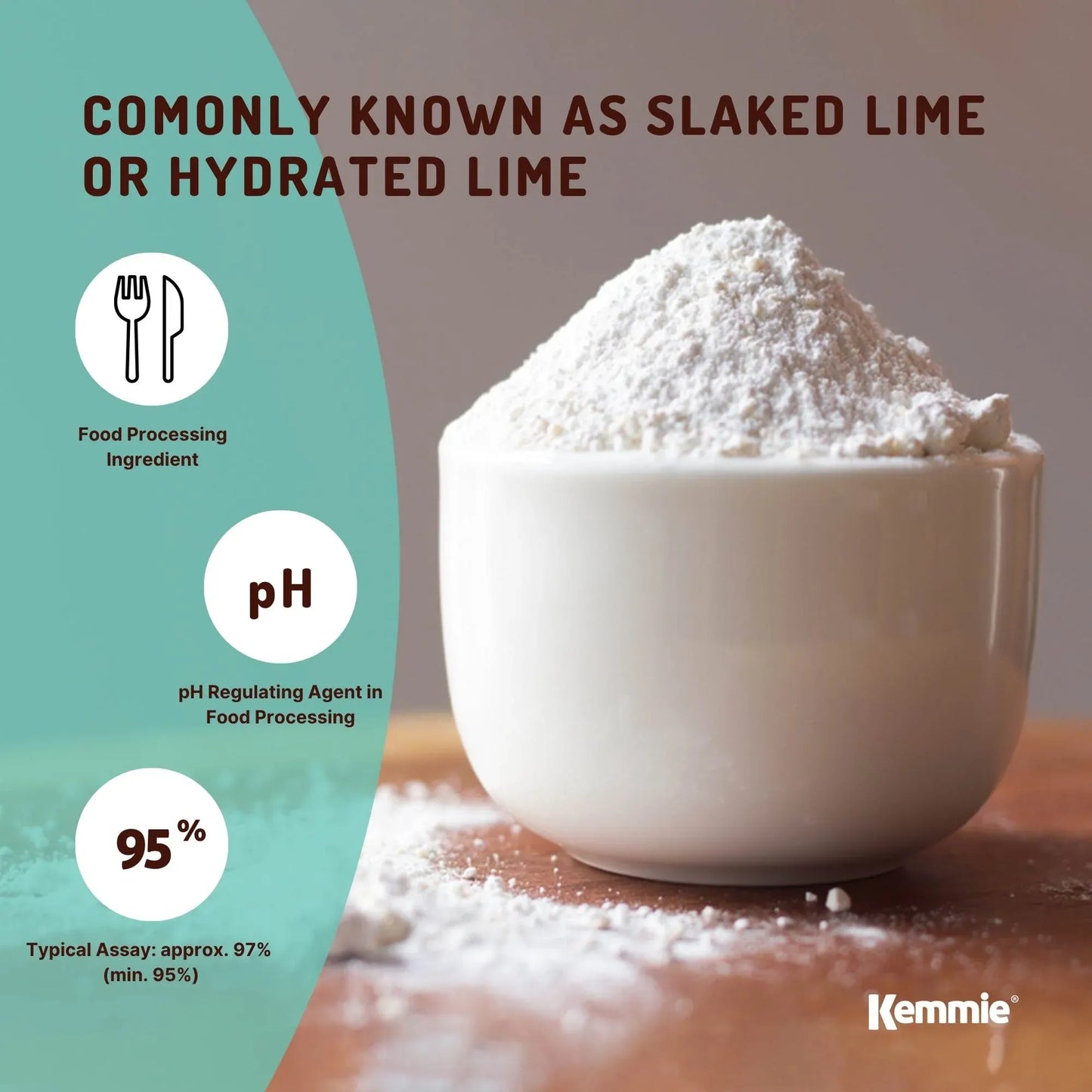 Kemmie Bulk 20Kg Calcium Hydroxide Powder - Food Grade Pickling Lime FCC