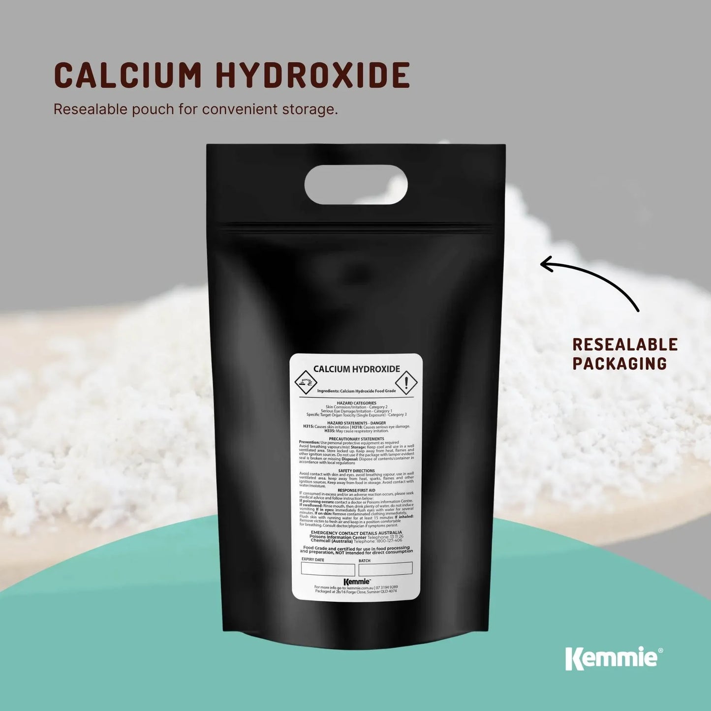 Kemmie Bulk 20Kg Calcium Hydroxide Powder - Food Grade Pickling Lime FCC