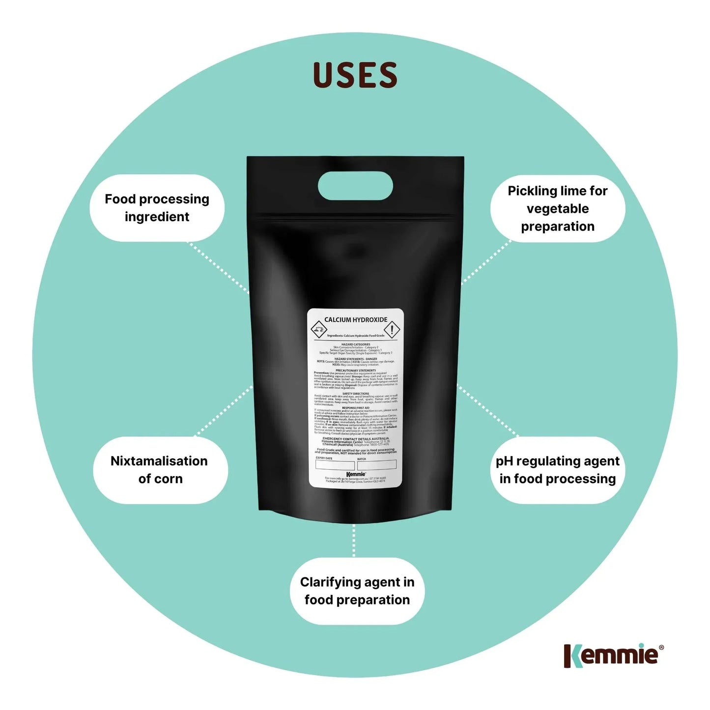 Kemmie Bulk 20Kg Calcium Hydroxide Powder - Food Grade Pickling Lime FCC
