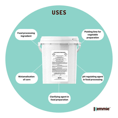 Kemmie 600g Calcium Hydroxide Powder Tub - Food Grade Pickling Lime FCC