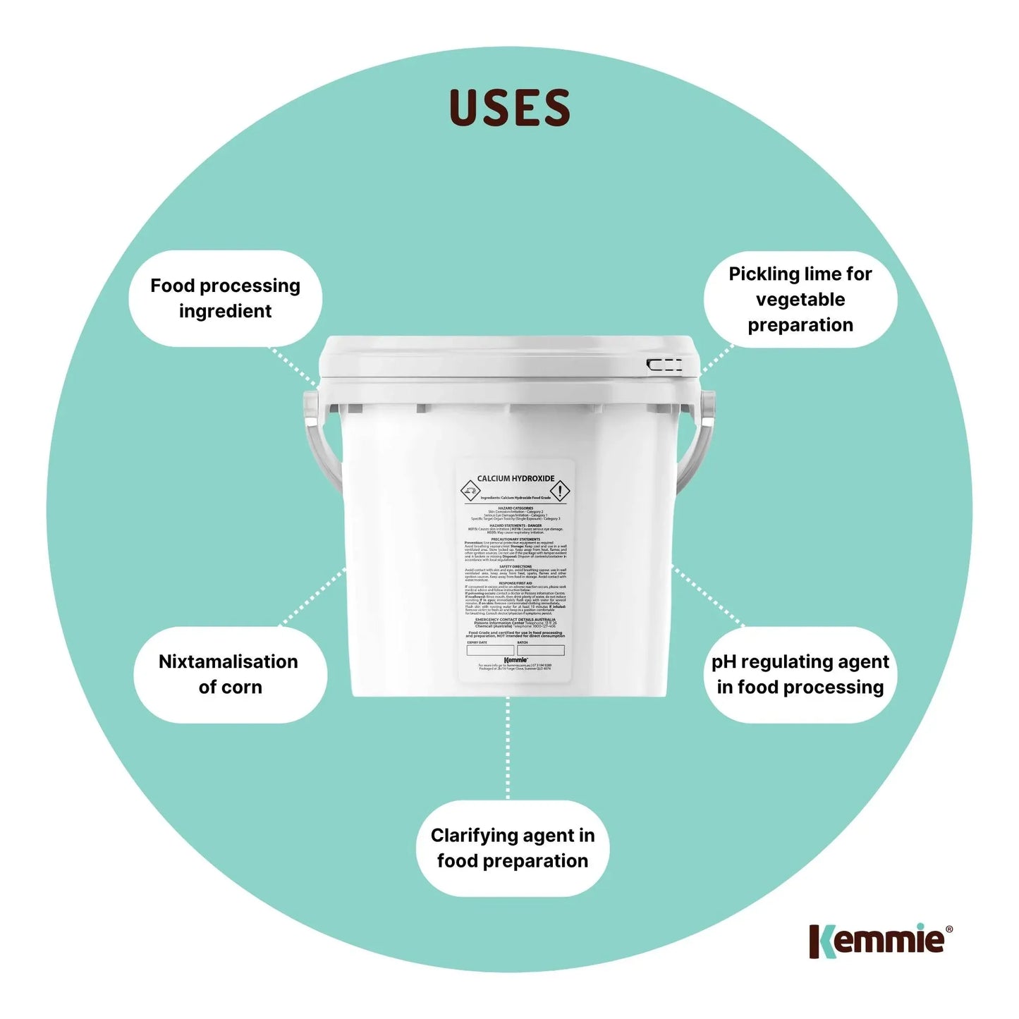 Kemmie 2.5kg Calcium Hydroxide Powder Tub - Food Grade Pickling Lime FCC