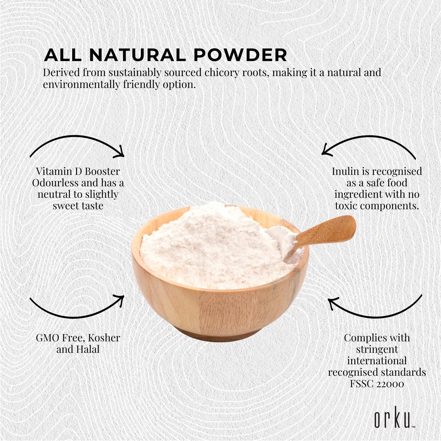 Orku 1Kg Chicory Root Inulin Powder - Natural Prebiotic Unflavoured Supplement