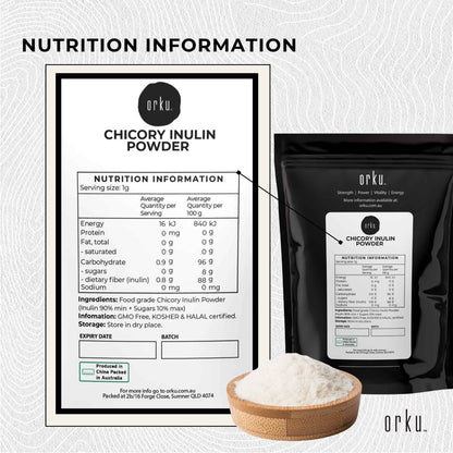 Orku 1Kg Chicory Root Inulin Powder - Natural Prebiotic Unflavoured Supplement