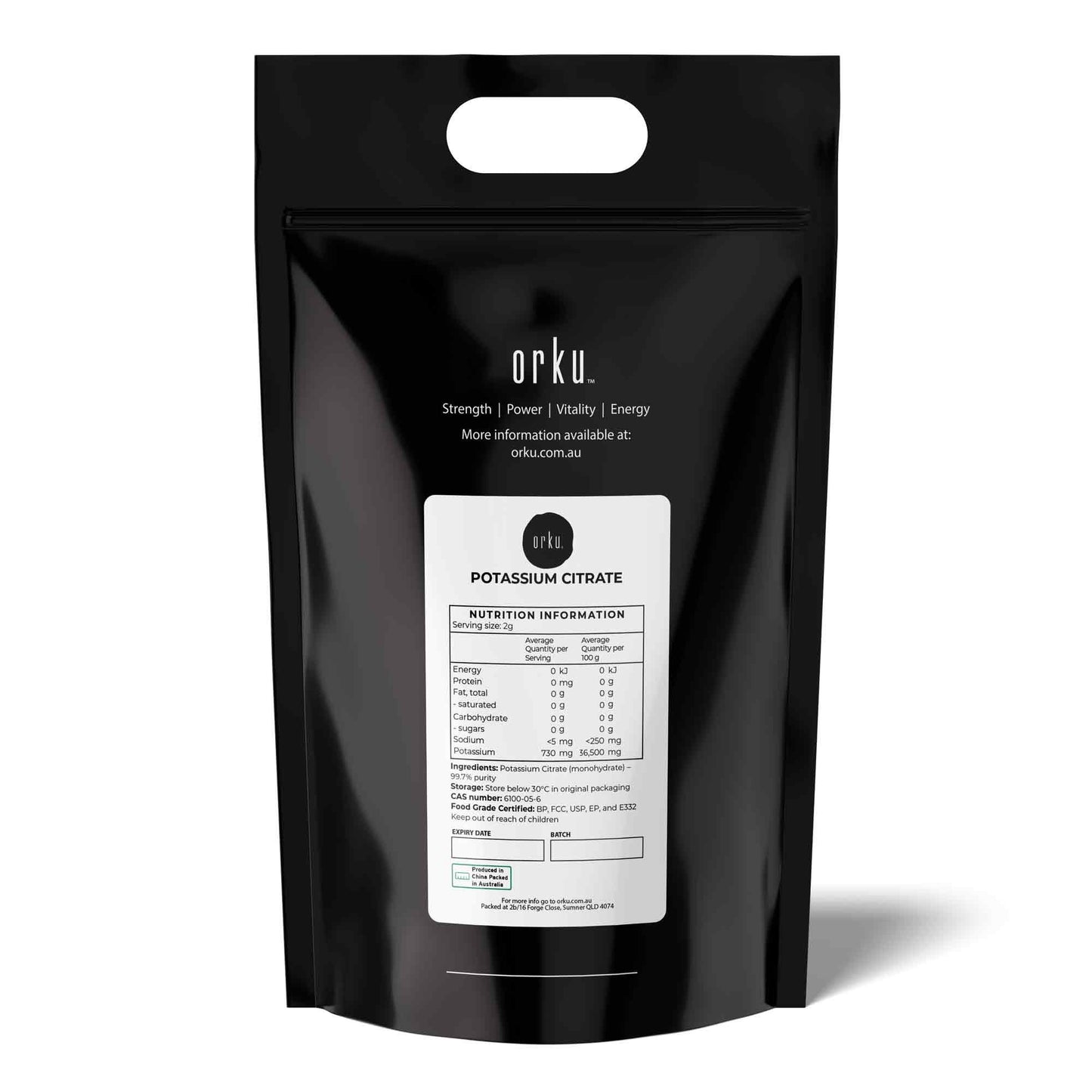 Orku 20Kg Potassium Citrate Food Grade - Granular BP USP FCC E332 Additive
