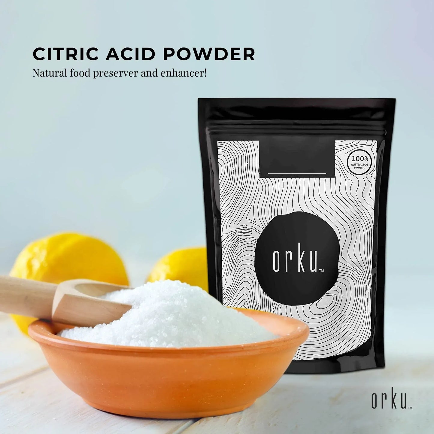 Orku 2Kg Citric Acid Powder - Food Grade Non GMO Anhydrous Preservative E330